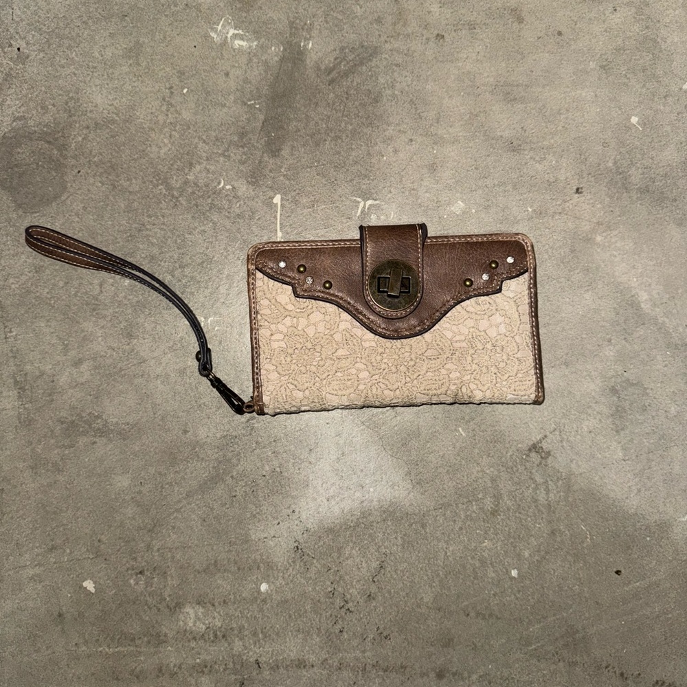 Justin Boots Brown and Cream Wristlet Clutch